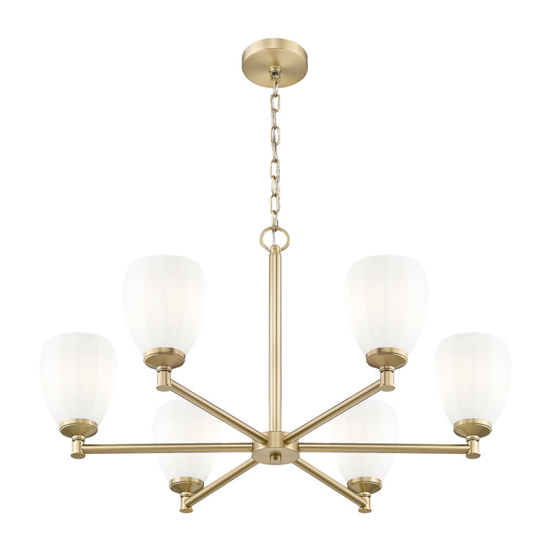 Lustre moderne Mattera, H 18,25 po x l 32 po x P 32 po, Doré, Six lumières