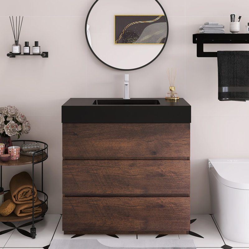 Meuble-lavabo une pièce 36 po, Blanc, Noir