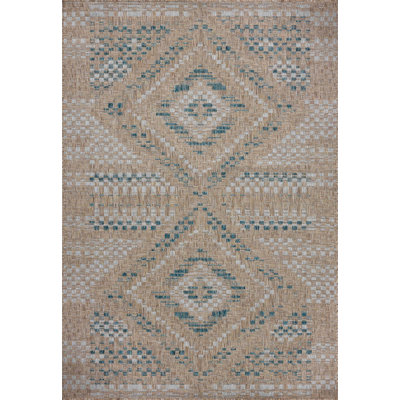 Tapis intérieur / extérieur naturel / turquoise Amber Lewis x Loloi