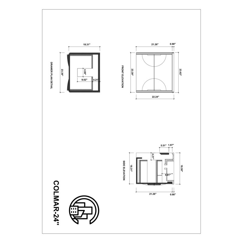 Colmar 24" W Single Wall Mounted Vanity, Light Gray