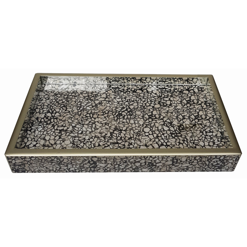 Handmade Reverse Painted Mirror Serving Tray, 1.6" H x 12.2" W x 6.7" D