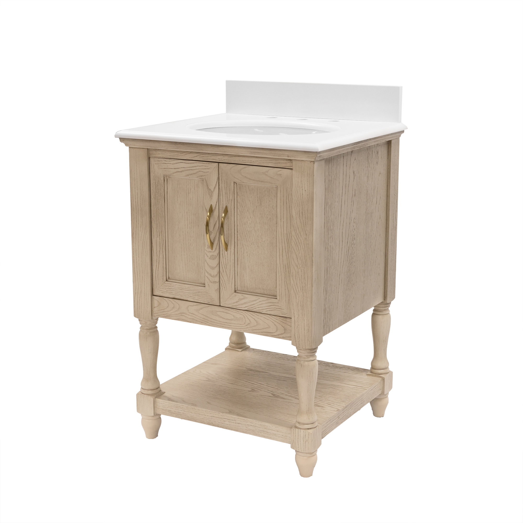 Hampton 24'' Single Bathroom Vanity, Greige Oak, Engineered White