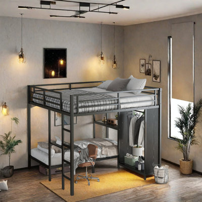 King Over Twin Xl Bunk Bed With Desk And Wardrobe, Space-Saving Loft Bed With Storage, Sturdy Wood Frame, Full-Length Guardrails & Easy Assembly For S -  Mason & Marbles, 2A59DF6152A7432891411337CDC74966