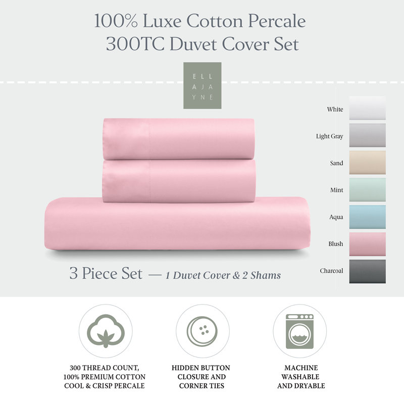 EJ Classic Cotton Percale Duvet Cover, Blush