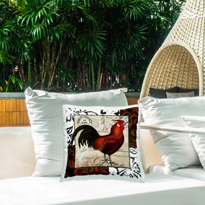 Coussin d'extérieur imprimé coq et rétro par Sasha