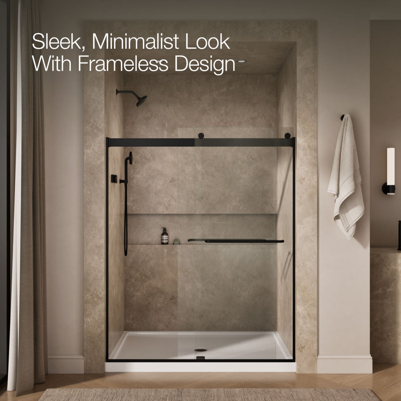 Levity 59.63" x 74" Bypass Shower Door with CleanCoat® Technology, Matte Black, Crystal Clear