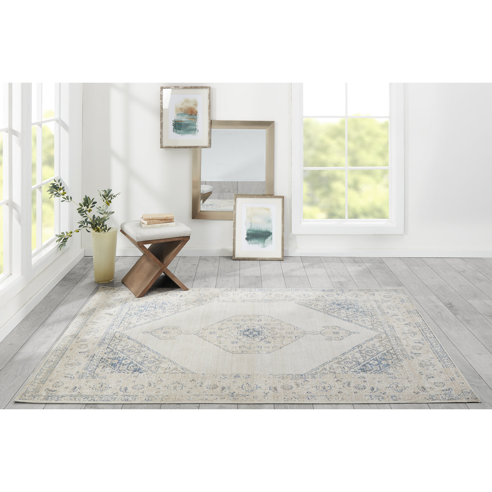Bateman Blue Beige Oriental Rug, Rectangle 5'3" x 7'3"