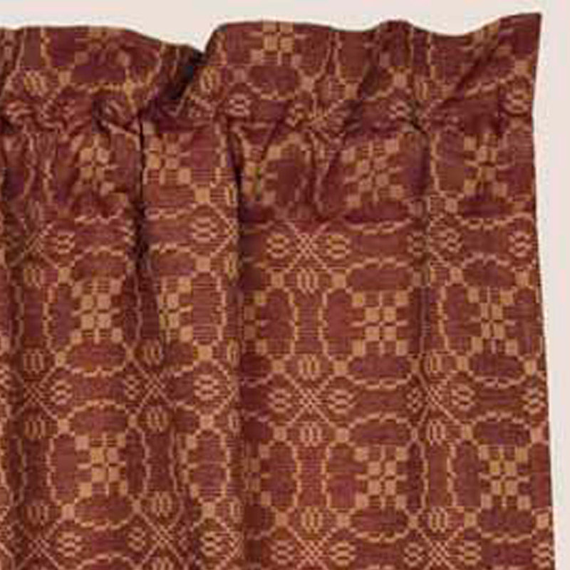 Barn Red and Tan Cotton Jacquard Rod Pocket Swag Valance Set