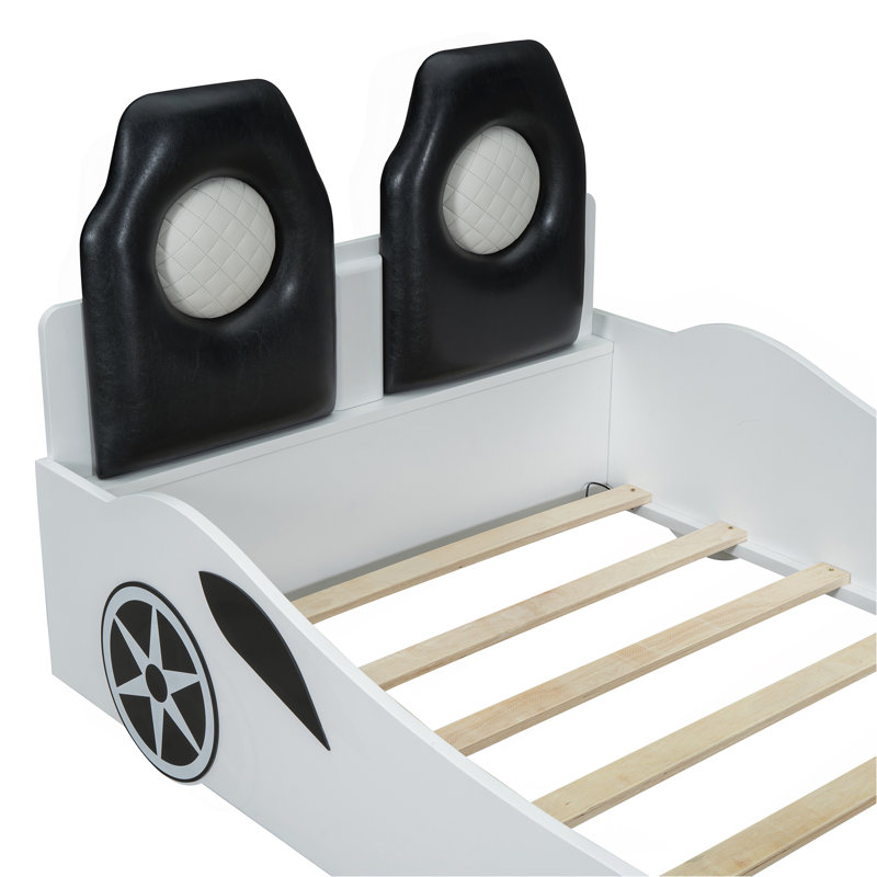 Lit plateforme en bois pour voiture de course avec éclairage à DEL et dossier rembourré pour un confort et un style ultimes