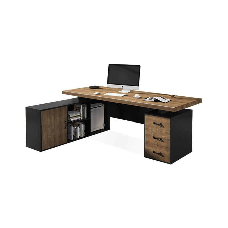 Bureau en bois massif à 3 tiroirs Burlywood, bureau Burlywood, 29.53" H x 62.99" W x 59.06" D, Retour à gauche