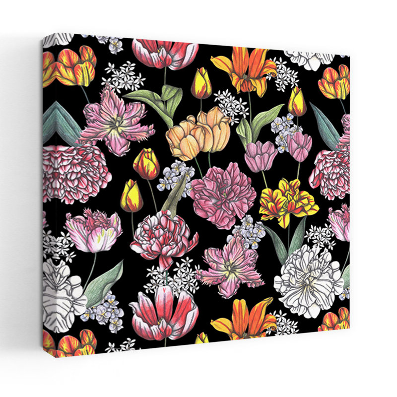 Art contemporain, tulipe rétro, art floral naturel, H 48 po x l 48 po