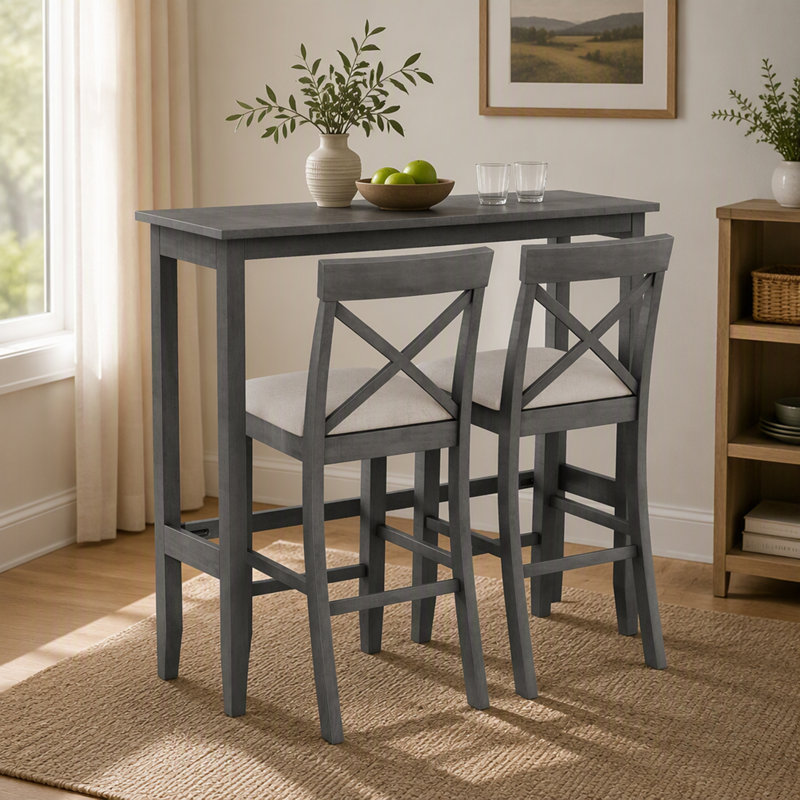 Ensemble de salle à manger rectangulaire en bois de style campagnard de 122 cm (48 po) avec 2 chaises, idéal pour la cuisine, le coin repas et les petits espaces.
