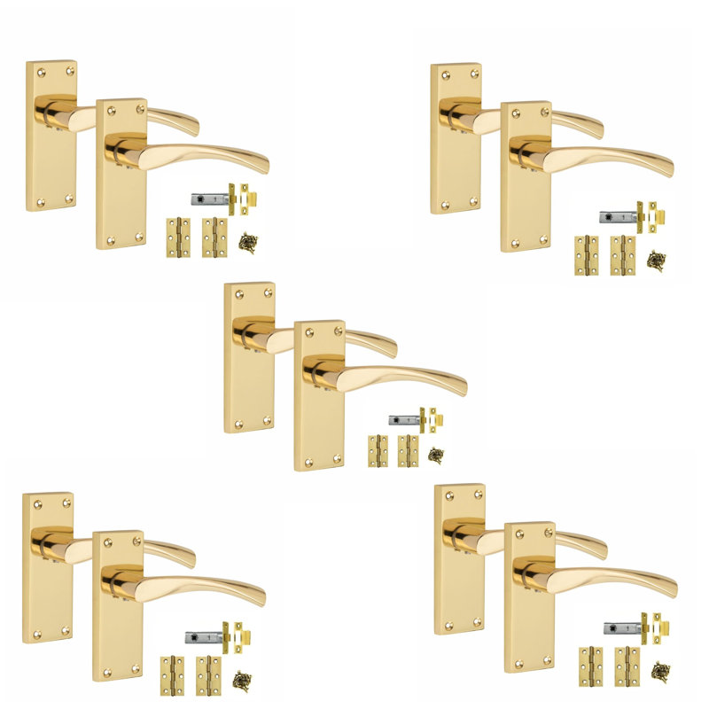 5 Sets Victorian Scroll Astrid Door Handles with 1 Pair of 3" Ball Bearing Hinges & Latches Pack - 150mm x 40mm Backplate