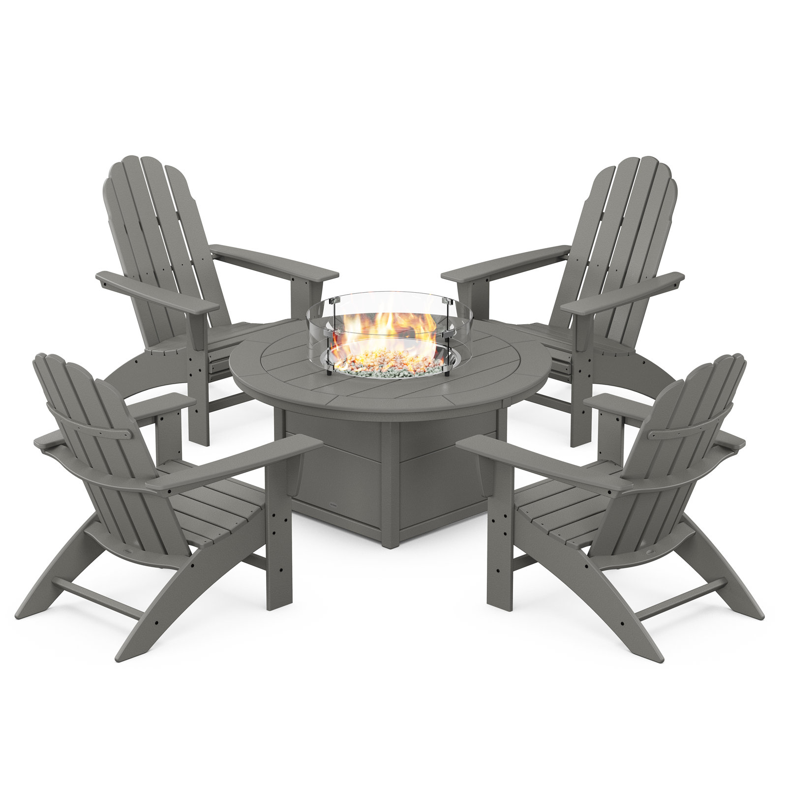 Vineyard Curveback Adirondack 5-Piece Conversation Set with Fire Pit Table, Slate Gray