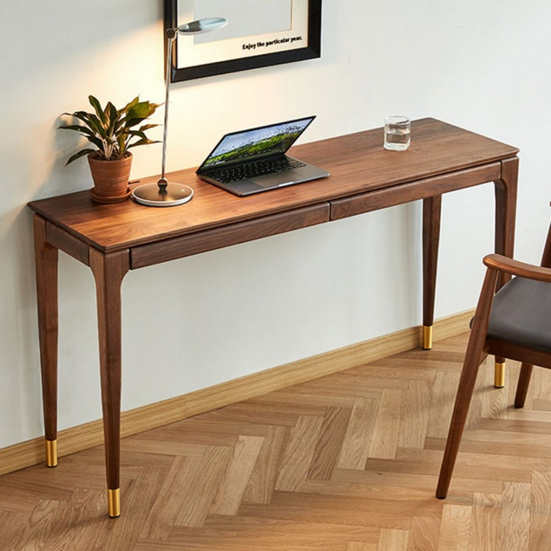 Bureau rectangulaire en bois massif de couleur noyer noir avec 2 tiroirs