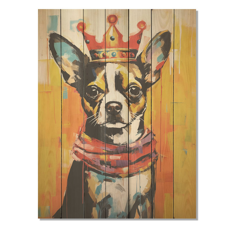 Royal Boston Terrier Dog - Dog On Wood Print, 44" H x 34" W