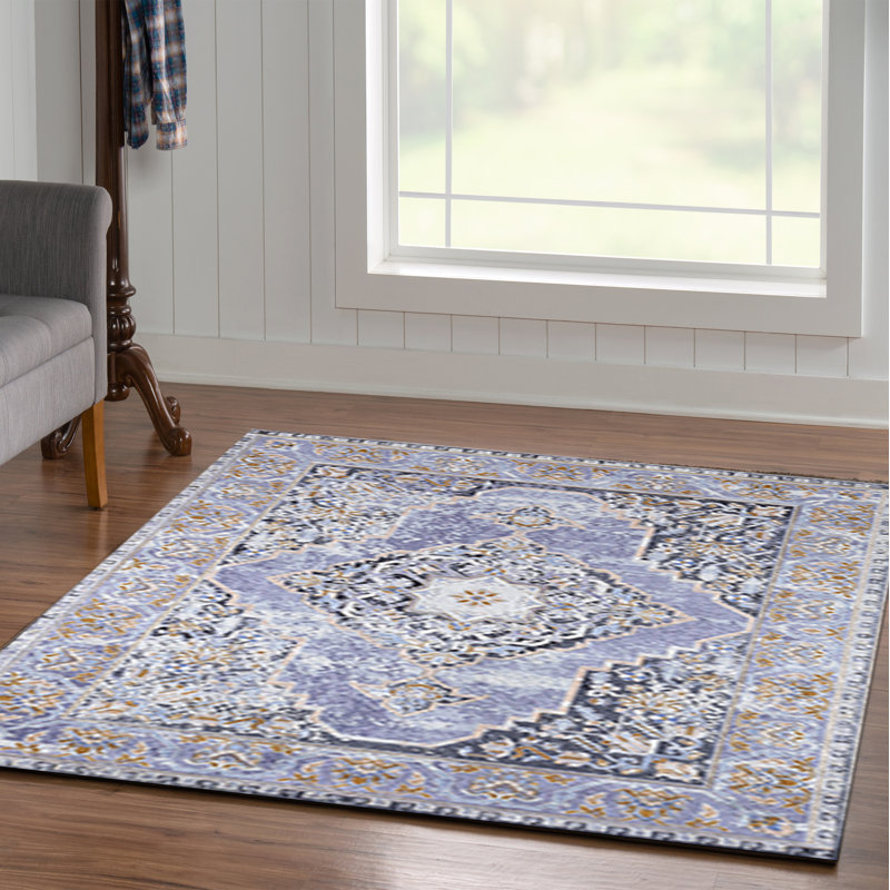 Emanuel Traditional Machine Woven Flatweave Lavender and Ivory Area Rug with Non Skid Backing , Rectangle 5' x 7'