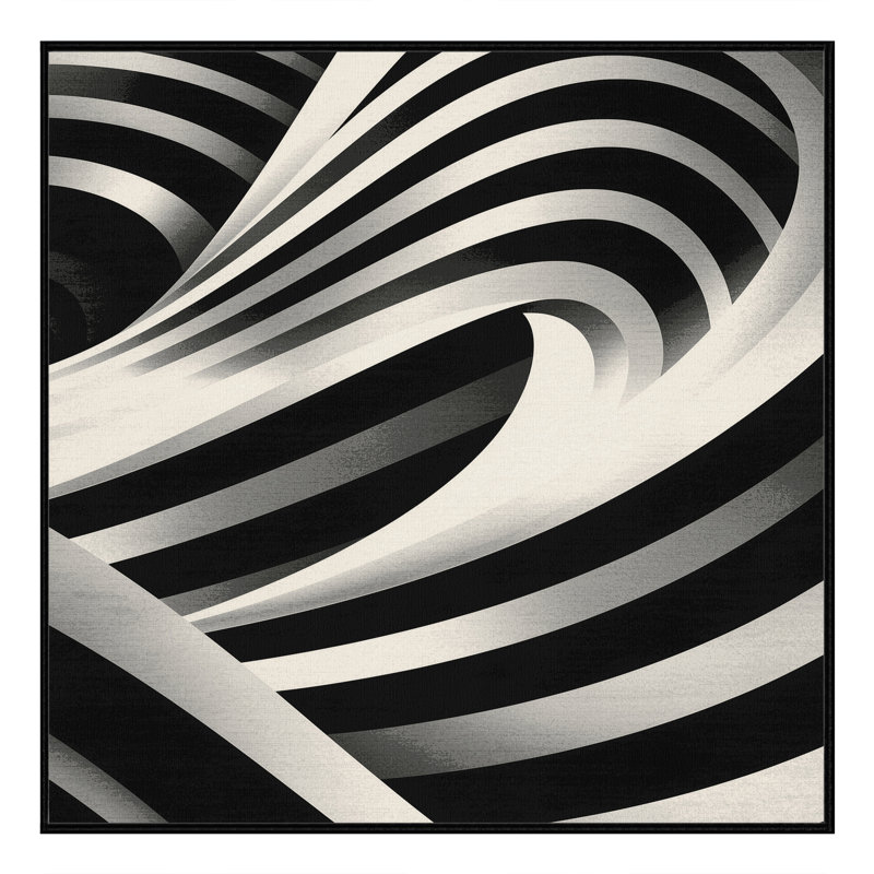Machine Washable Pantelis Sleek & Chic Modern Arc Rug in Black – Black Binding, 7' Square