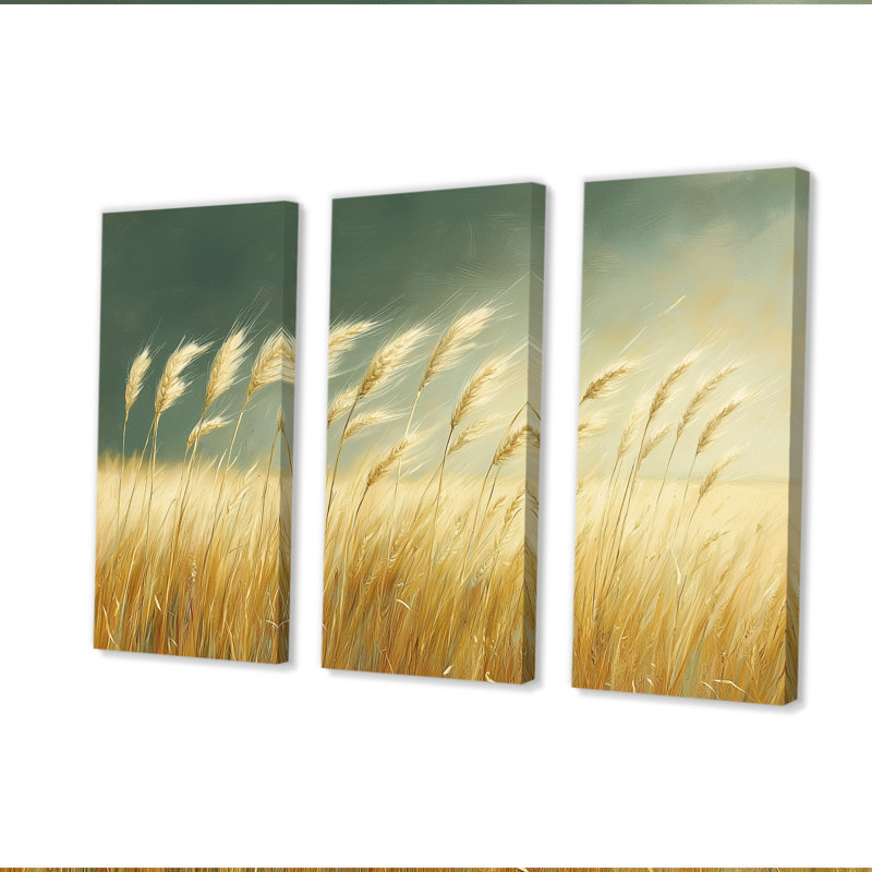 Vert doré blé - ensemble d'art mural ferme, H 28 po x l 36 po x P 1 po, Toile tendue