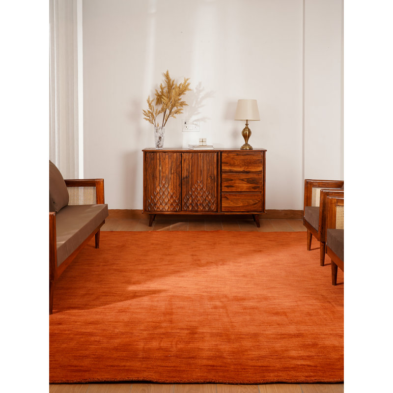 Manns Hand Knotted Loom Wool Eco-Friendly Area Rugs - Rectangle, Light Red Color, Plain Solid Design, High Pile Thick Handmade Anti Skid Area Rugs for Living Room, Bed Room