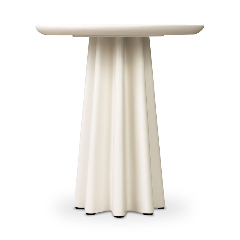 Folda 18" Sculpted Cement Pedestal Side Table, Almond White