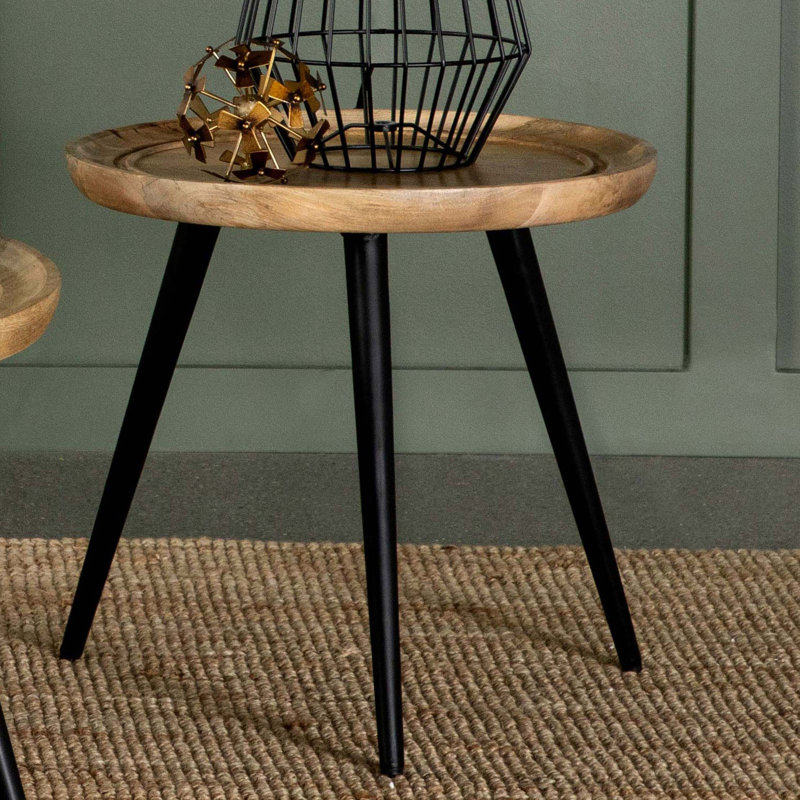 Round Mango Wood Side End Table