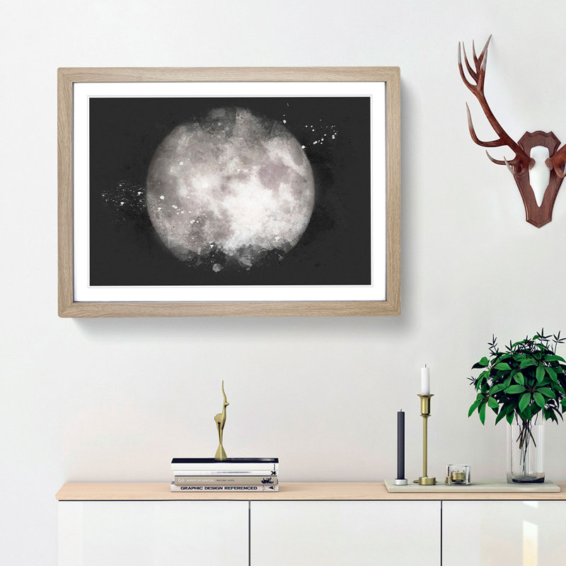 A Full Moon - Picture Frame Graphic Art Print, 62cm H x 87cm W x 2cm D, Oak Framed