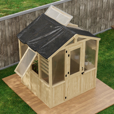 Sun Shade Cloth and Mesh Cover for EAGLE PEAK 6'W x 6.7'D x 7.7’H Wooden Polycarbonate Greenhouse