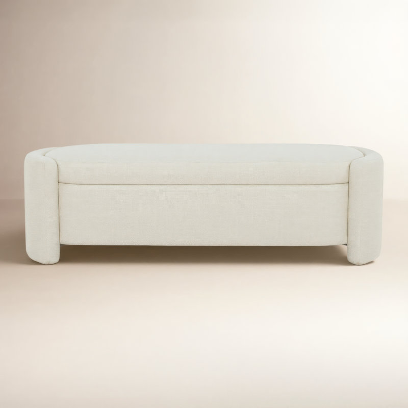 Mizel 62" Upholstered Storage Bench, Luxe Cream Basketweave