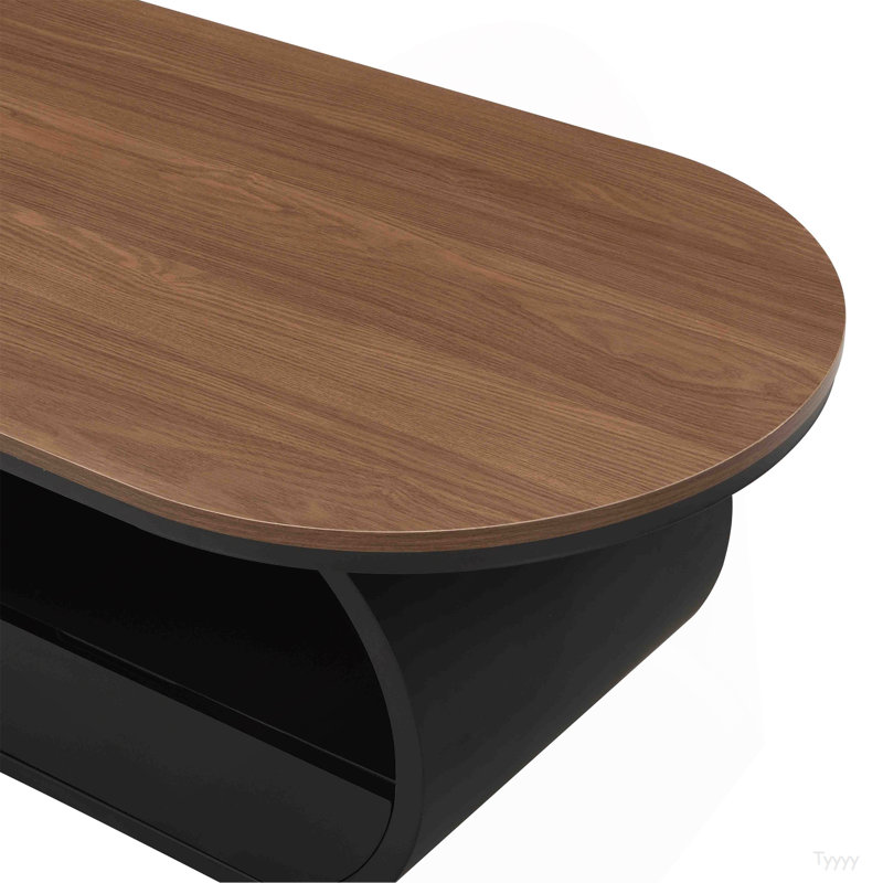 Table basse ovale de luxe industrielle, table basse de 47,24 po avec tiroir de rangement, centre de table en métal noir