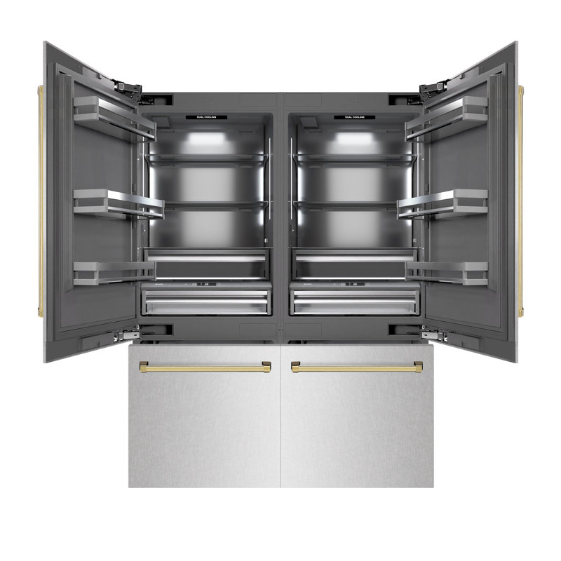 ZLINE Autograph Edition 60 in. 32.2 cu. ft. French Door Built-In Bottom Freezer Refrigerator with Water Dispenser and Ice Maker in Stainless Steel with Graphite Gray Interior and Accents