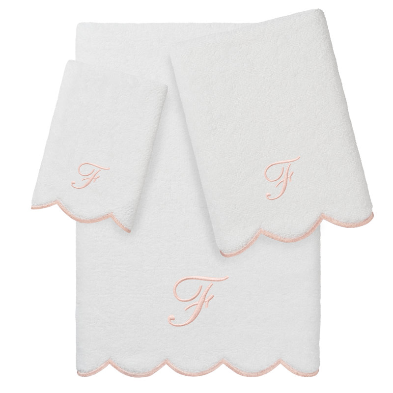  Ensemble de serviettes personnalisées 100% coton ADORNIA, F, Blanc / Rose, Ensemble 3 serviettes de bain
