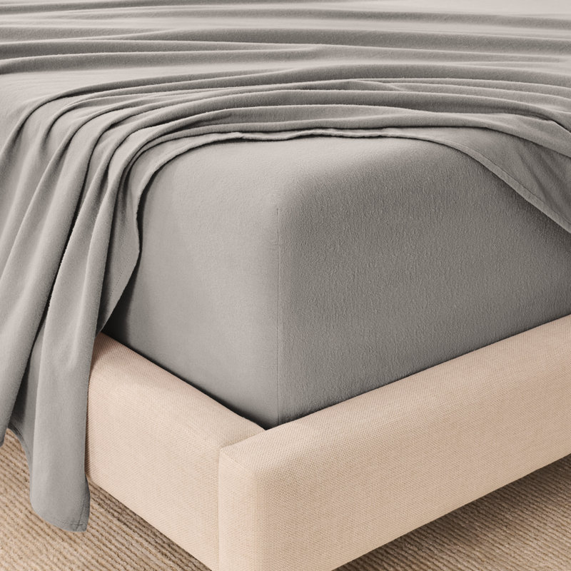 Ensemble de draps en flanelle 100% coton biologique, Gris clair, Ensemble de draps pour très grand lit avec 2 taie