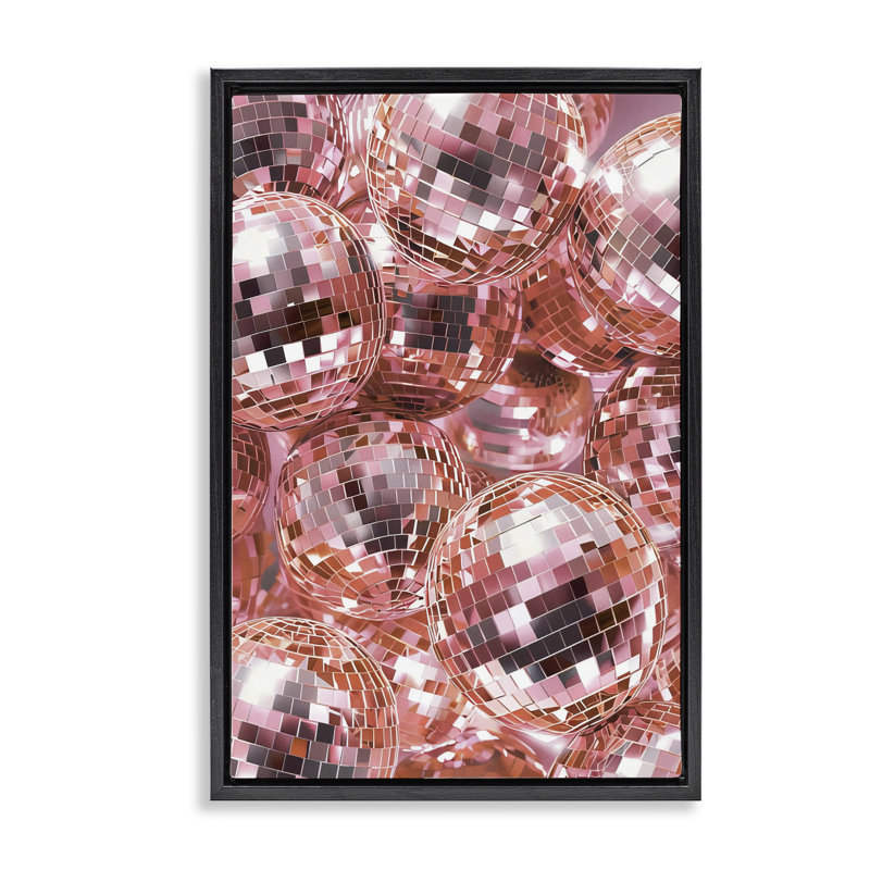Cadre flottant rose à poils longs boule disco, design par LSR Design Studio, Cadre flottant noir de jais, H 25 po x l 17 po