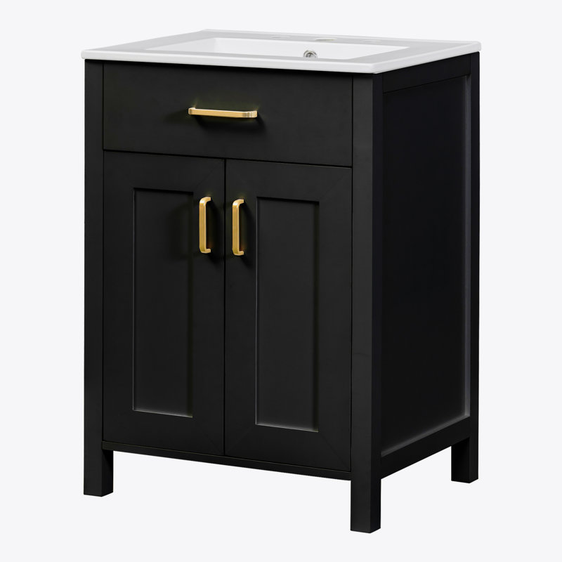 Ensemble de meuble-lavabo 24 po avec lavabo en céramique, meuble-lavabo peu encombrant - l 24 po x P 18 po x H 34 po, 2 portes à fermeture en douceur