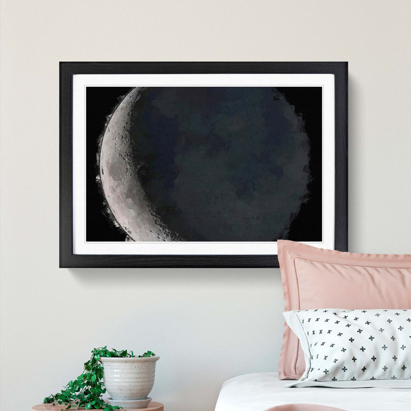 Crescent Moon Shadow in Abstract - Picture Frame Graphic Art Print, Black Framed, 27cm H x 36cm W x 2cm D