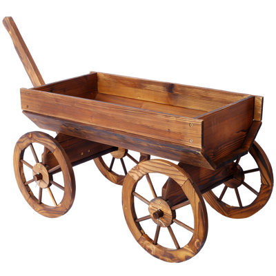 Wood Wagon Flower Planter Pot Stand With Wheels Home Garden Outdoor Decor