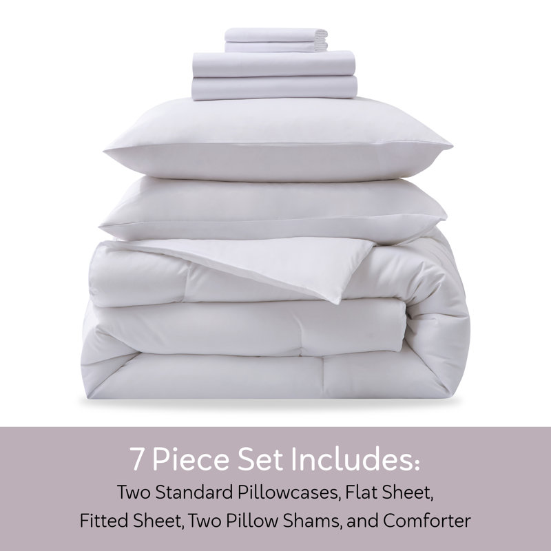 Soft Microfiber 7 Piece Comforter Set with Sheets, Full / Double Comforter + 6 Additional Pieces, White