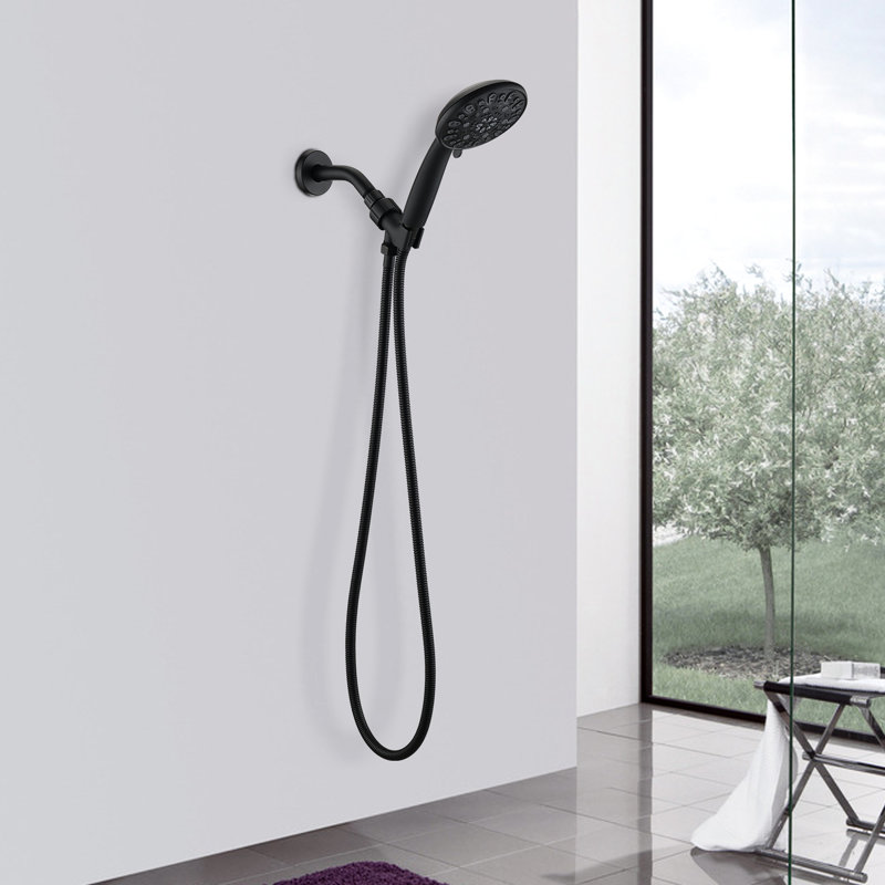 7-Setting Matte Black Shower Head With Adjustable Arm Support Handheld In 7 Spray Options And Long-Lasting Build