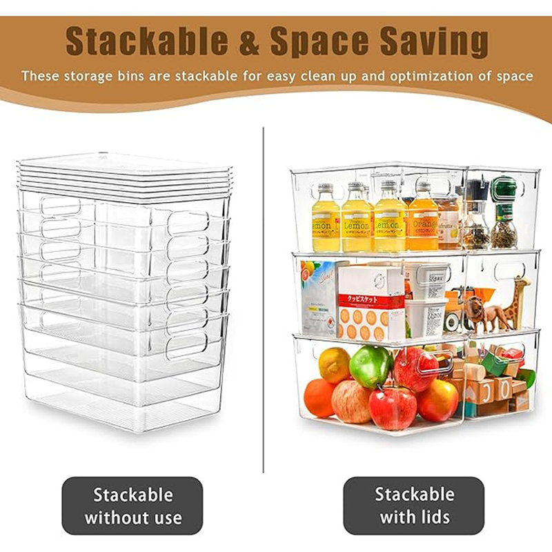 Clear PET Stackable Storage Bins with Lids, 7 Quart, 6 Pack