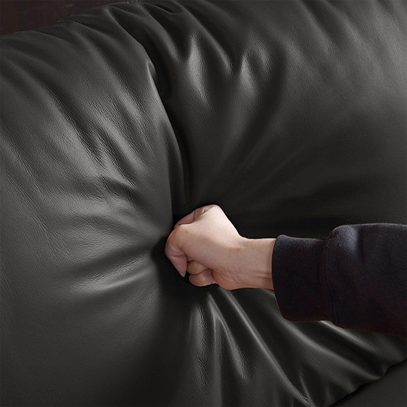 Causeuse-coussin modulable noire en cuir véritable, Noir
