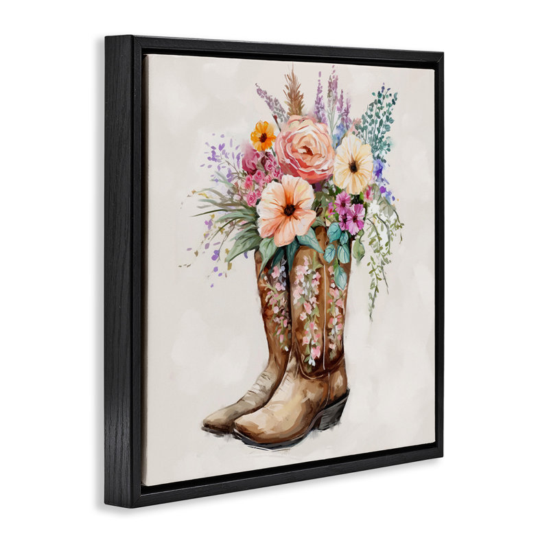 Bouquet de bottes de cowboy champêtre, H 18 po x l 18 po, Cadre flottant noir de jais