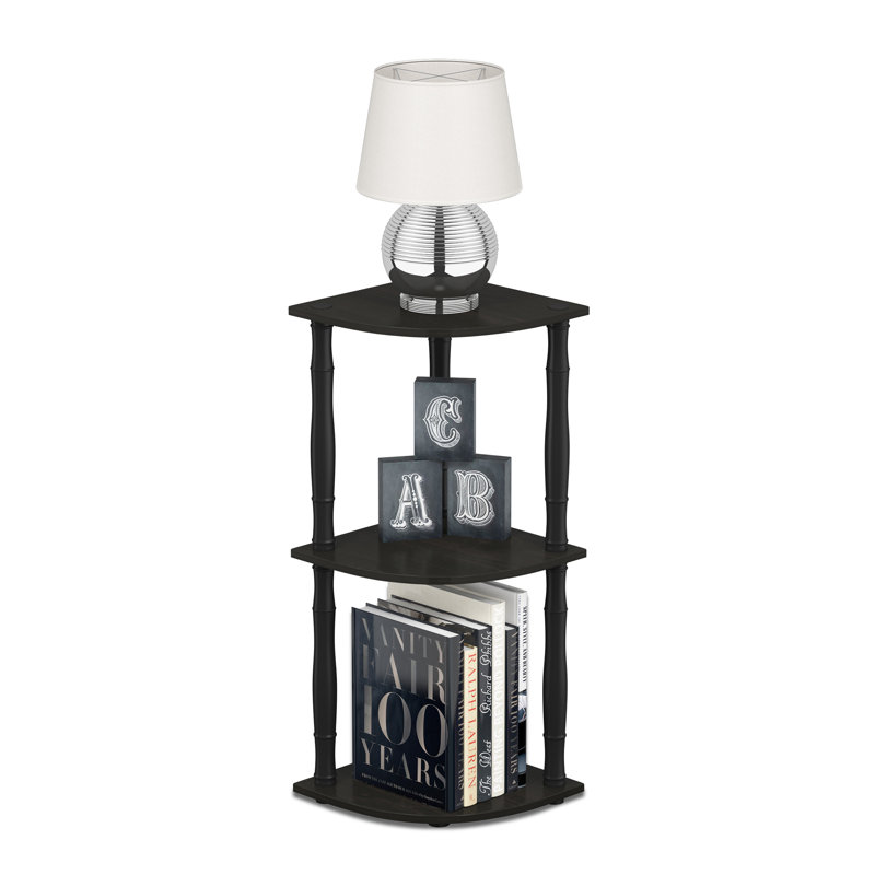 Baril 11.6" W Corner Bookcase, Espresso/Black Bamboo Tube, (2 Shelves) 29.6" H x 11.6" W x 11.6" D