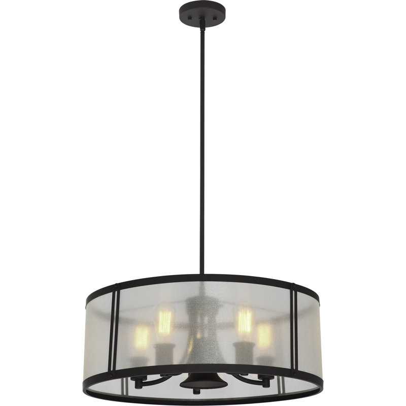 Concerto 6-Light Indoor Antique Bronze Chandelier with White Semi-Transparent Polymer Drum Shade