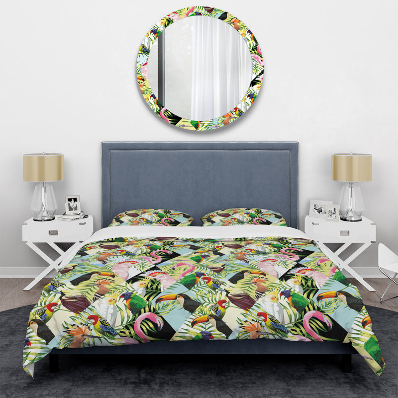 Green Palm Leaves Patchwork - Ensemble de housse de couette à motif, Housse de couette pour très grand lit et 2 très