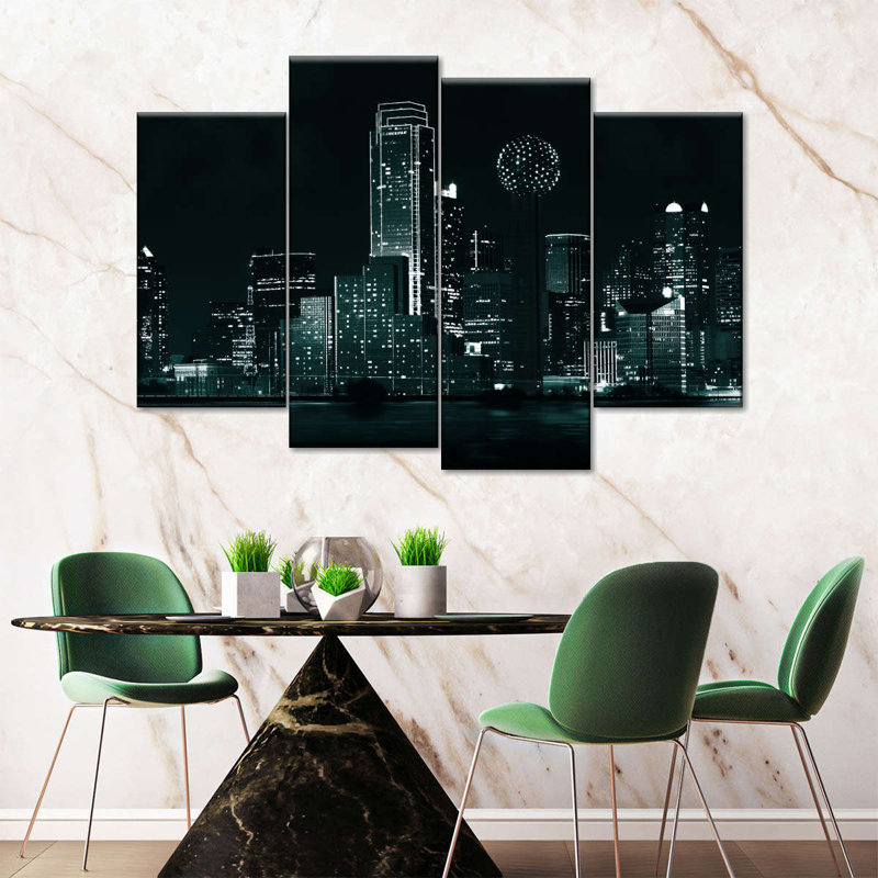 «Skyscraper Dallas», impression sur toile 4 pièces, H 22 po x l 36 po x P 1 po