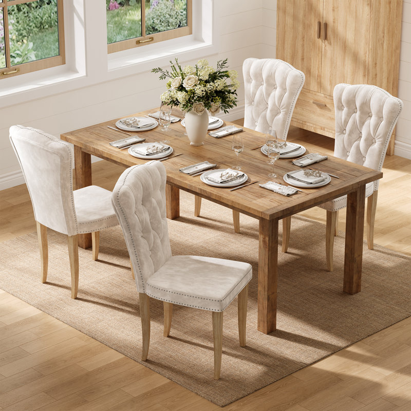 47 cm H Tufted Velvet Side Chair, 6, Beige