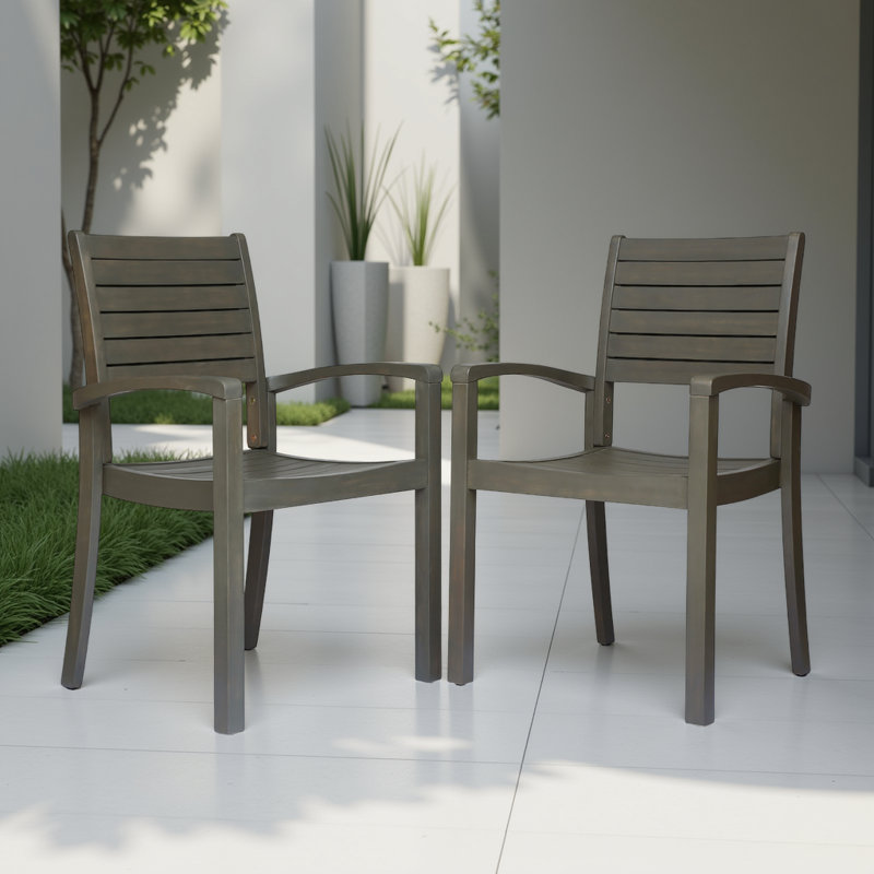 Ensemble de 2 chaises de salle à manger d'extérieur en bois d'acacia empilables