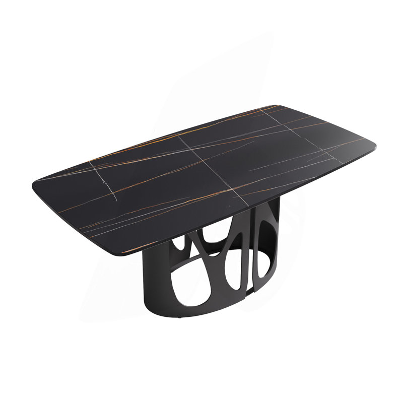 Table de salle à manger en pierre artificielle exquise avec pieds en métal stables pour les réunions de famille, Noir