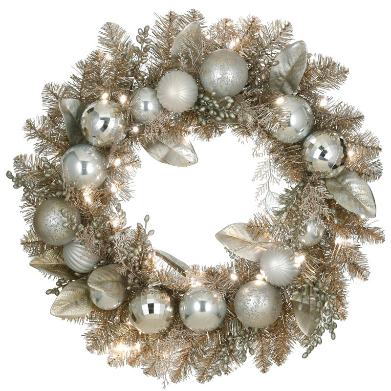 Couronne décorative argentée illuminée 24 po The Holiday Aisle®
